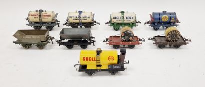 Collection of seven Hornby 0 gauge items of rolling stock including two Nestle's milk tankers,