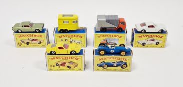 Six boxed Matchbox Series diecast model cars to include No.7 Ford Refuse Truck, No.8 Ford Mustang,