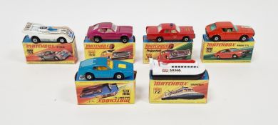 Six boxed Matchbox Superfast diecast model cars to include No.54 Ford Capri, No.56 Hi-Tailer, No.