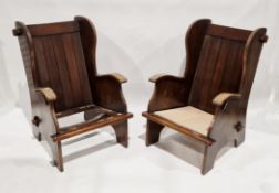 Thomas Glenister of High Wycombe, pair of oak and elm lambing chairs in the 18th century manner with