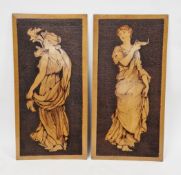 Pair of Arts & Crafts late 19th / early 20th century walnut hanging wall panels, both with pokerwork