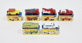 Six boxed Matchbox Series by Lesney to include No.6 Ford Pick-Up, No.10 Pipe Truck, No.18 Field Car,
