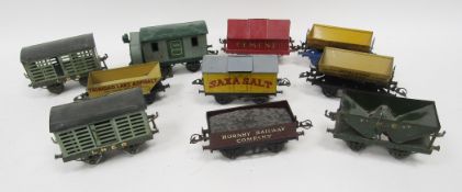 Ten various Hornby and other tinplate '0' gauge wagons to include tipping, Trinidad Lake Asphalt,