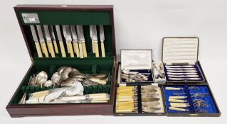 Quantity of assorted silver plated flatware to include a sauce ladle, butter knives, cased set of