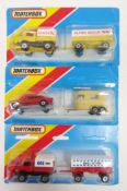 Three carded Matchbox Superfast diecast twin packs including TP-111 no.55 Ford Cortina and pony