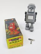Telsalda toy robot, silver with clockwork mechanism, Model no.25013 boxed, 14cm