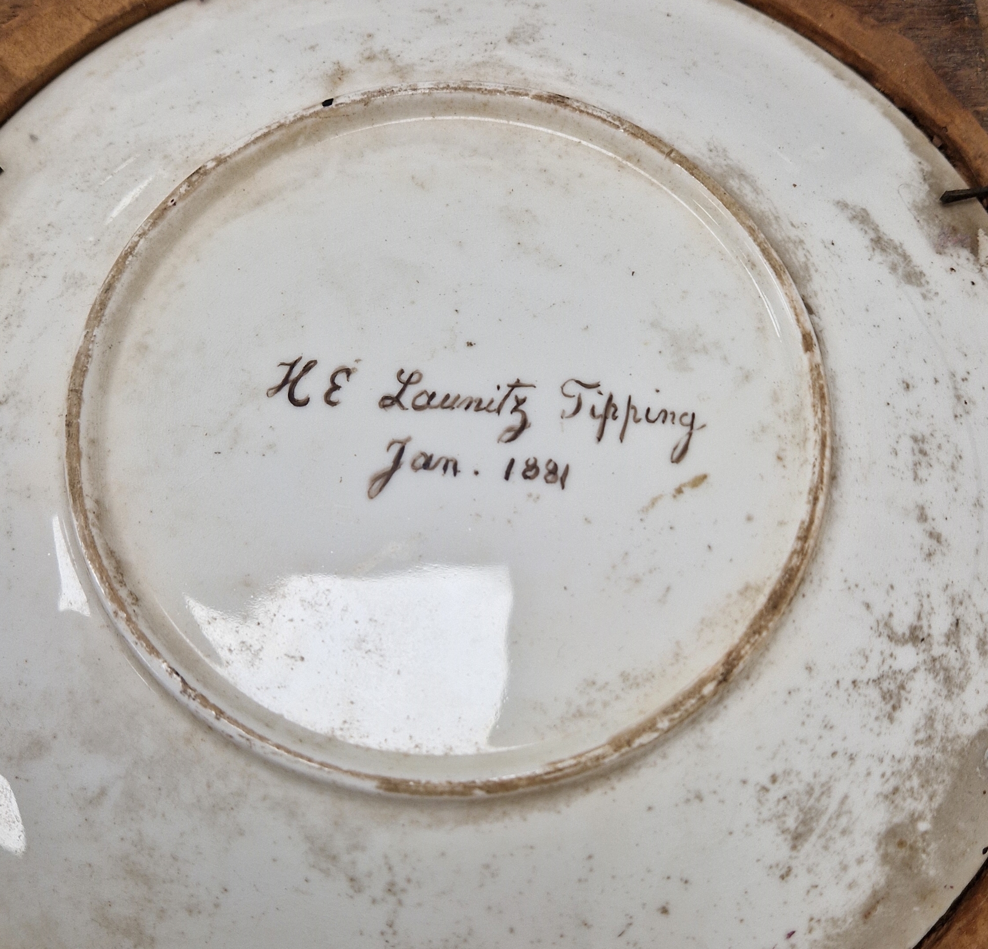 Pair of late 19th century French porcelain amateur-decorated portrait plates, framed, each painted - Image 2 of 2