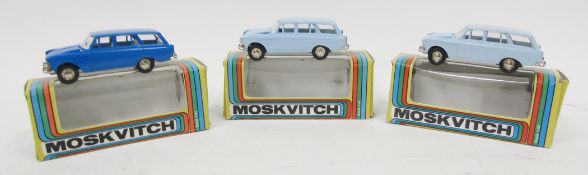 Three boxed Moskvitch diecast metal cars 1:43 scale made in USSR (3)
