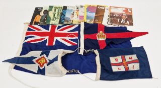 Royal Navy fleet auxiliary flag, 78cm long and three Royal Navy bunting flags together with twelve