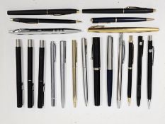Collection of fountain and ballpoint pens, including a Sheaffer fountain pen with 14ct gold nib,