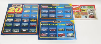 Four boxed Matchbox diecast vehicle box sets including Super GT 10 pack GT 110 set, buy 5 get 5 free