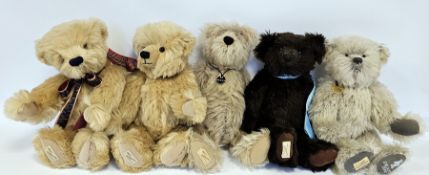 Five Dean's Rag Book teddy bears including Rex limited edition no.221/300 and Toby limited edition