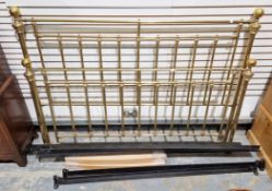 Victorian style brass bedstead comprising headboard, footboard, metal side supports and wooden