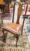 Set of six early 20th century Queen Anne-style mahogany dining chairs with vase-shaped splats,