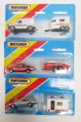 Three carded Matchbox Superfast diecast twin packs including TP-117 Polizei Mercedes-Benz 280 GE and
