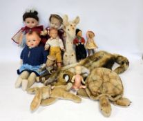 Steiff Sleeping Rabbit, weasel and slo turtle (all with no tags) together with a Giraffe and a