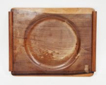 Mid 20th century Scandinavian studio hardwood rectangular tray with dished centre, 37cm wide