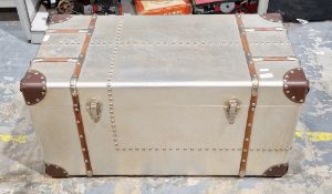 LOT WITHDRAWN; Modern metal and leather bound steamer trunk with riveted decoration, 41cm high x