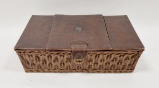 Early 20th century Aspreys of London leather and wicker sewing basket/box, the leather covered