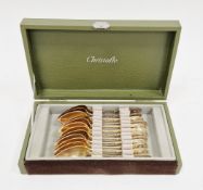 Continental silver gilt set of twelve grapefruit spoons, indistinctly marked, housed in a Christofle