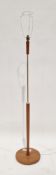 Mid century retro teak and gilt metal standard lamp base, raised on a circular plinth base, 148cm