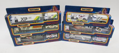 Six boxed Matchbox Team Convoy diecast models to include TC 4 Cargo Set, TC 5 Nasa Set, TC 6