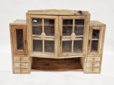 Art Deco continental pine dresser top with two central glazed doors opening to shelves, over a pot