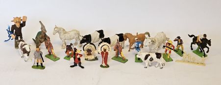 Collection of Britain's Detail figures including cowboys and native Americans, Britain's metal Queen