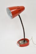 Mid century retro Pifco gooseneck desk lamp, model no.971, with an orange finish, 40cm high