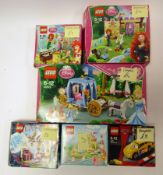 Six boxed Lego sets including Disney princess 41051, 41053 and 41050, Disney Whisker Haven 41144,