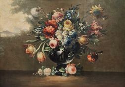 Late 19th/early 20th century school Oil on panel Still life of flowers in a vase, unsigned, 50cm x