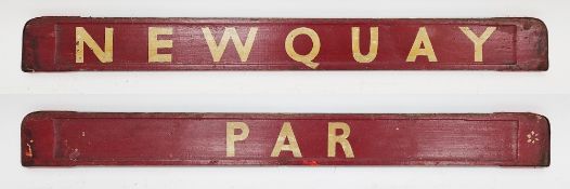 British Rail Railways BR painted double sided wooden carriage board for Newquay/Par, 81cm long