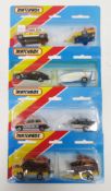 Four carded Matchbox Superfast diecast twin packs including 2 x TP-106 no.21 Renault STL and motor