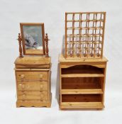 Four items of pine furniture including a chest of three short drawers, 62cm high x 53cm wide, a pine
