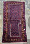 Fine Afghan Balouchi 100% wool hand knotted, centre navy, background with red and brown, cream