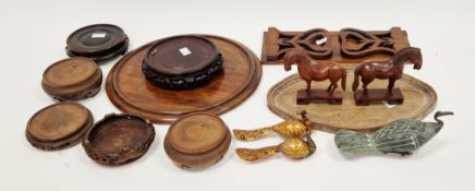Mixed lot of wooden and treen items including a mahogany bookslide with carved pierced flaps, six