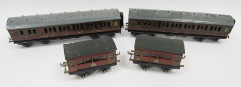 Two Bassett Lowke '1931 Series' LMS coaches, break/third no.9343 and pair early Meccano Limited '