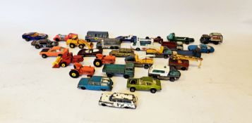 Collection of diecast loose playworn cars and vehicles including Matchbox series Lesney, Corgi