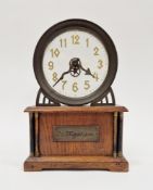Early 20th century La Mysterieuse oak and brass cased mantel clock, possibly by The Hamburg American
