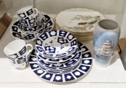 Royal Copenhagen porcelain vase, tall, ovoid, no.4570, decorated with three-masted sailing ship,