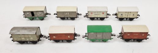Collection of eight Hornby series 0 gauge tinplate items of rolling stock including LMS banana