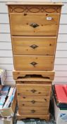 Pair of modern pine bedside cabinets, each with three drawers and metal handles, 40cm wide x 35cm