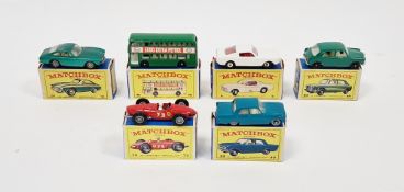 Six boxed Matchbox Series diecast model cars to include No.8 Ford Mustang, No.33 Ford Zephyr, No.