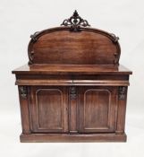 Victorian mahogany chiffonier, the moulded arched back with carved foliate scrolling finial over a