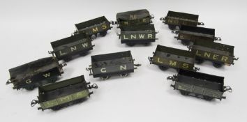 12 open wagons to include three Meccano 'GN', LNWR and LNW (12)