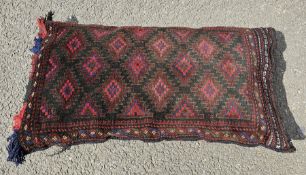 Large Afghanistan cushion, fine quality, hand knotted and hand made, black background with diamond