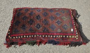Large Afghan hand knotted cushion, hand sewn brown background with blue and green design,