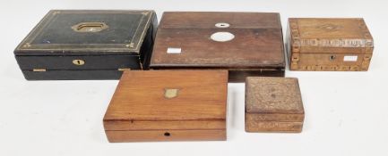 19th century black tooled leather covered correspondence box, 30cm wide together with a 19th century