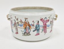 Chinese porcelain bowl, cylindrical with figures autour, in famille rose colours, 19cm diameter