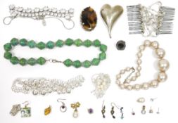 Quantity of simulated pearl necklaces, various pearl earrings, silver and other costume jewellery